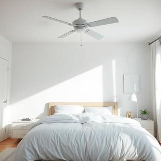 Bedroom scene with ceiling fan and breathable cover